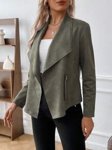 SHEIN Chaqueta casual con cuello vuelto, manga larga, bolsillo con cremallera, para mujeres embarazadas