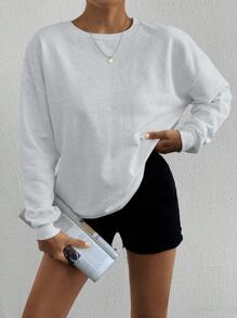 EURMUSE Solid Drop Shoulder Sweatshirt - Grey - View 4