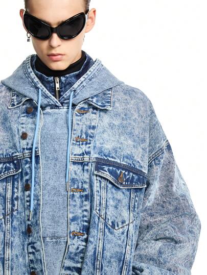 NEON BLANC Chaqueta vaquera de botones con caída de hombros y corte holgado, casual, para hombre, otoño