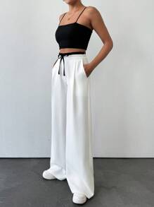 EURMUSE WOMEN BOTTOM BLACK AND WHITE COMFORT PANT - White - View 3