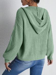 Cloudara Drop Shoulder Zip Up Hooded Cardigan - Green - View 2