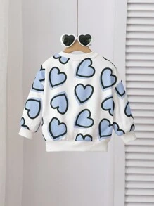 SHEIN Baby Girl Cute Versatile Cartoon Pattern Crew Neck Long Sleeve Sweatshirt, Fall/Winter - Blue and White - View 2