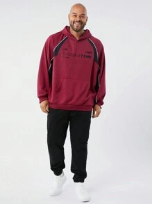 Manfinity NXTstreet Moletom com Capuz Solto e Casual com Estampa de Letra em Malha para Homens Plus Size