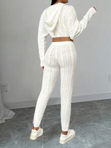 Chiquease 2pcs/Set Solid Color Cropped Hoodie & Pants Set For Women, Fall/Winter