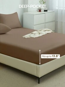 2/3pcs Solid Color Fitted Sheet, Mattress Protector, Mattress Cover, Deep Pocket Fitted Sheet, Soft & Breathable, Fits Twin, Full, Queen, King Size Beds - 14 Inch/35cm Deep Pocket, Machine Washable, Oeko-Tex Certified - Khaki - View 3