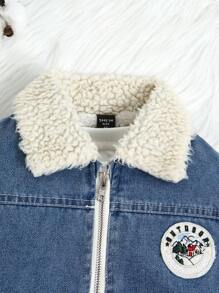 Chaqueta vaquera informal y holgada con forro de peluche para niñas jóvenes - Lavado ligero - Ver 7