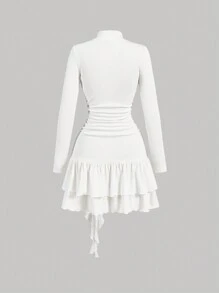 SHEIN MOD 女士优雅高领 3D 花卉白色修身连衣裙，秋冬女士连衣裙，西方，仙女，迪斯科，婚礼，女巫，返校节，音乐会 - 白色 - 查看 2