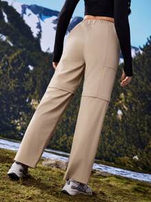 In My Nature 女式休闲按扣腰直筒徒步裤 - 卡其色 - 查看 6