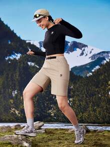 In My Nature 女式休闲按扣腰直筒徒步裤 - 卡其色 - 查看 13