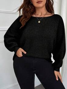 SHEIN LUNE Damen Pullover Große Größen in Unifarbe, Bootsausschnitt, Fledermausärmel, Lässig, minimalistisch, elegant für Herbst/Winter