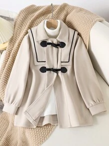 Tween Girl Buttoned Naval Collar Casual Jacket, Autumn - Apricot - View 1