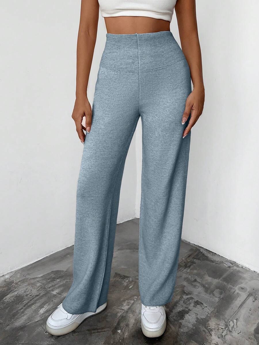 EURMUSE Women's Solid Color Simple Front Zipper Sweater & Pants, Casual Daily Wear - Blue - View 1
