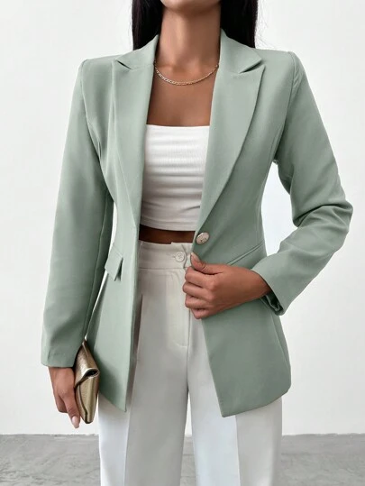 EURMUSE Women's Solid Color Single Breasted Elegant Long Sleeve Blazer