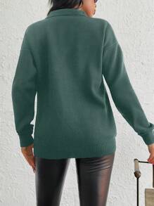 Women's Casual Dropped Shoulder Loose Knit Sweater With Lapel