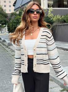 SHEIN Cottnline Women Front Button Long Sleeve Jacket, Basic Casual Outerwear - Multicolor - View 1