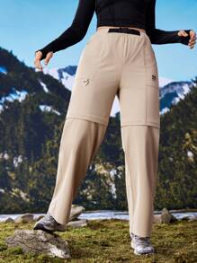 In My Nature 女式休闲按扣腰直筒徒步裤 - 卡其色 - 查看 5