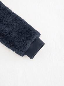 Cozy Pixies 男婴卡通兔耳朵连帽加厚羊毛连体衣 - 藏蓝色 - 查看 4