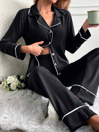 RueChic Women Binding Detail Homewear Pajama Set