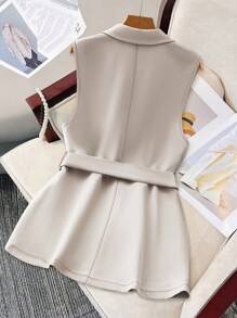 GlowEve 简约休闲翻领单排扣无袖西装背心 - 杏色 - 查看 2