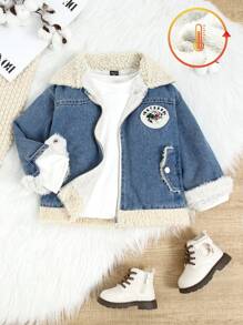 Chaqueta vaquera informal y holgada con forro de peluche para niñas jóvenes - Lavado ligero - Ver 1