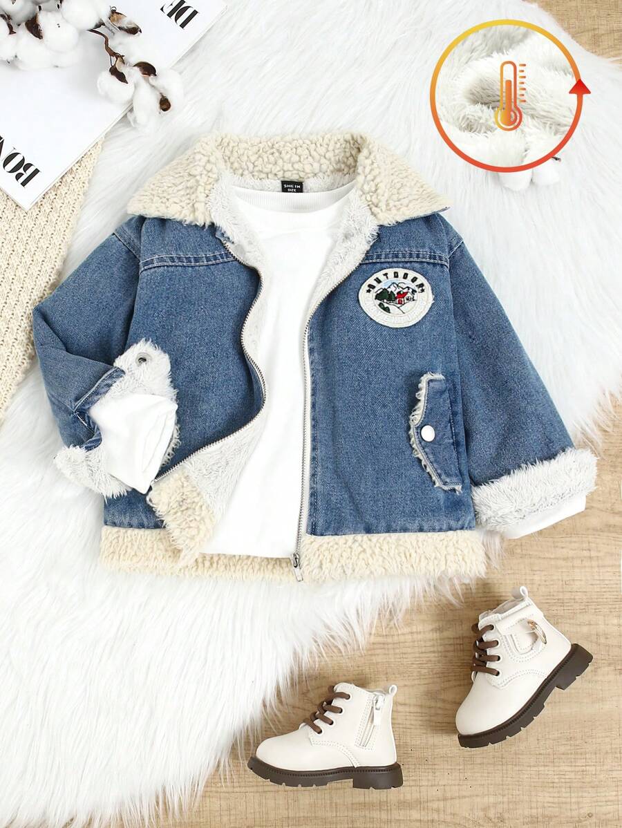 Chaqueta vaquera informal y holgada con forro de peluche para niñas jóvenes - Lavado ligero - Ver 1