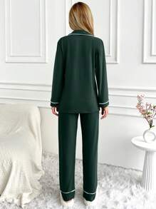 EURMUSE Women Binding Detail Homewear Pajama Set - Green - View 3