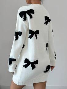Selianne Women's Casual Bowknot Short Sweater Dress For Autumn And Winter Fall Cloth For Women - Black and White - View 2