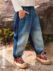 SHEIN Young Boy Casual Washed Loose Fit Denim Jeans, Autumn - Multicolor - View 9