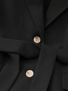 GlowEve Solid Lapel Collar Flap Detail Belted Waistcoat - Black - View 3