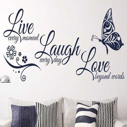 1pc Beautiful Butterfly Wall Sticker With Inspiring Words, Removable Pvc Decals For Bedroom And Living Room Home Decor Valentine DAY, Valentines Wedding, Birthday