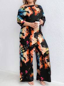 SHEIN LUNE Plus Size Women Color Block Cold Shoulder Jumpsuit