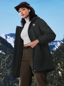 In My Nature Women's Hooded Padded Coat With Cinched Waist, For Outdoor Use Winter Women Tops Keep Warm - Black - View 11