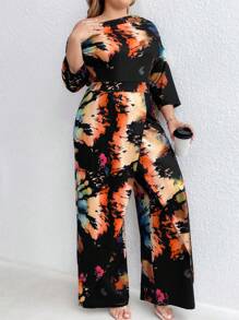 SHEIN LUNE Plus Size Women Color Block Cold Shoulder Jumpsuit