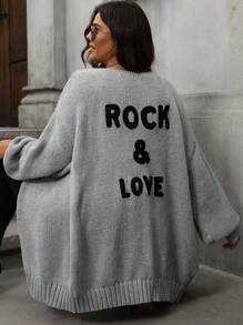 SHEIN LUNE 大码休闲字母印花落肩宽松开衫，适合冬季