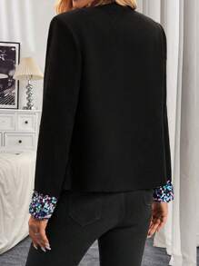 SHEIN LUNE Fashionable Tweed Splice Sequin Jacket, Spring Autumn