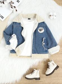 Chaqueta vaquera informal y holgada con forro de peluche para niñas jóvenes - Lavado ligero - Ver 5