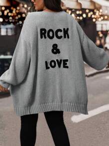 SHEIN LUNE 大码休闲字母印花落肩宽松开衫，适合冬季