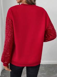 SHEIN LUNE Embellished Sequin Patchwork Red Women Sweatshirt For Christmas Party Autumn Winter Clothes For Women - Red - View 2