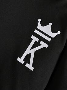 幼儿婴儿男童服装 KING 徽标字母图案休闲运动长袖连帽衫和运动裤儿童秋冬 2 件套服装 - 黑色 - 查看 3