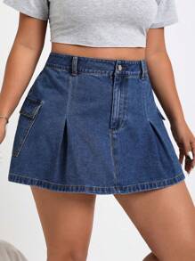 SHEIN ICON Chân váy bút chì Cargo thời trang cỡ lớn - Màu xanh hải quân - Xem 6