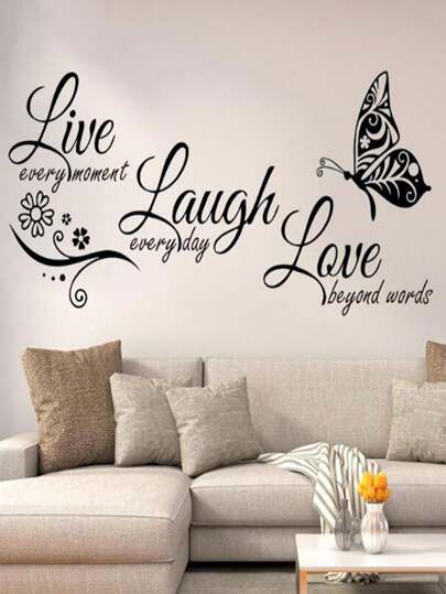 1pc Beautiful Butterfly Wall Sticker With Inspiring Words, Removable Pvc Decals For Bedroom And Living Room Home Decor Valentine DAY, Valentines Wedding, Birthday