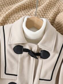 Tween Girl Buttoned Naval Collar Casual Jacket, Autumn - Apricot - View 3