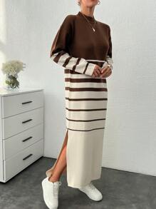 RueChic Sweater Long Dresses With Flower Detail - Multicolor - View 5