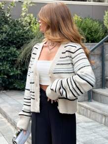 SHEIN Cottnline Women Front Button Long Sleeve Jacket, Basic Casual Outerwear - Multicolor - View 4