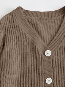 Cloudara Solid Button Front Bishop Sleeve Cardigan - Camel - View 4