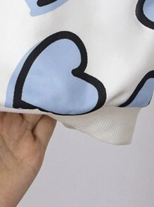 SHEIN Baby Girl Cute Versatile Cartoon Pattern Crew Neck Long Sleeve Sweatshirt, Fall/Winter - Blue and White - View 3