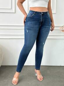 RueChic Plus Casual Little Ripped Skinny Jeans
