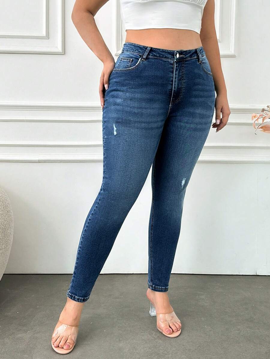 RueChic Plus Casual Little Ripped Skinny Jeans