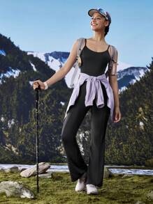Gameset SHEIN Sport Solid Color Backless Jumpsuit Jumpsuit, Slim Fit - Black - View 11