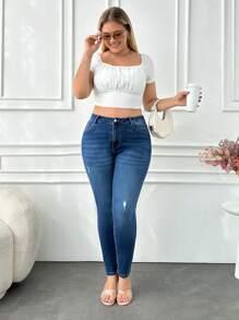 RueChic Plus Casual Little Ripped Skinny Jeans